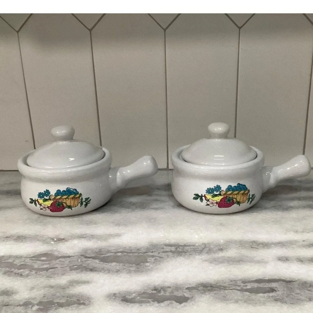 Home Concepts Provincial Soup Bowls, Set of 2, Vtg Lidded Individual Casseroles‎